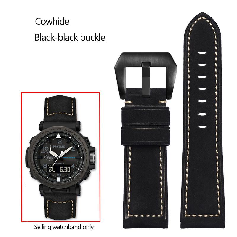 24mm Cowhide Frosted Italian Leather Watchband for Casio PROTREK Series PRG-600/PRG-650/PRW-6600 Outdoor Sports Bracelet Strap