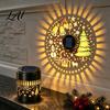 Snowflake Christmas Tree Wall Decor Solar Metal & Waterproof Projection Light Fence Lantern Warm White And Multi Seasonal Outdoor Night Lighting