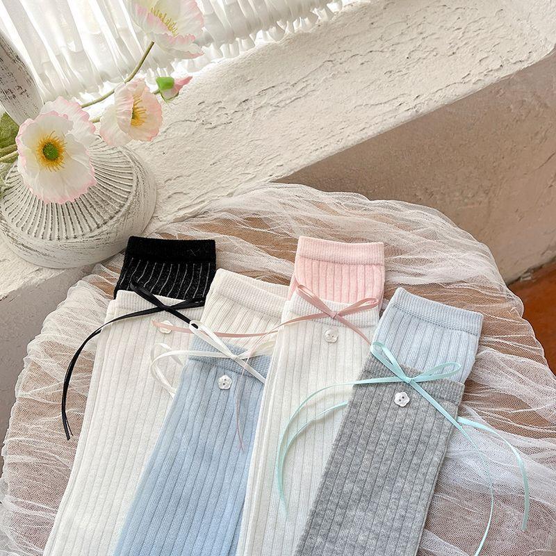 3 пары Летние тонкие сетчатые носки для девочек | Носки до икр/колен в стиле принцессы с бантиком - Детские дышащие сетчатые чулки