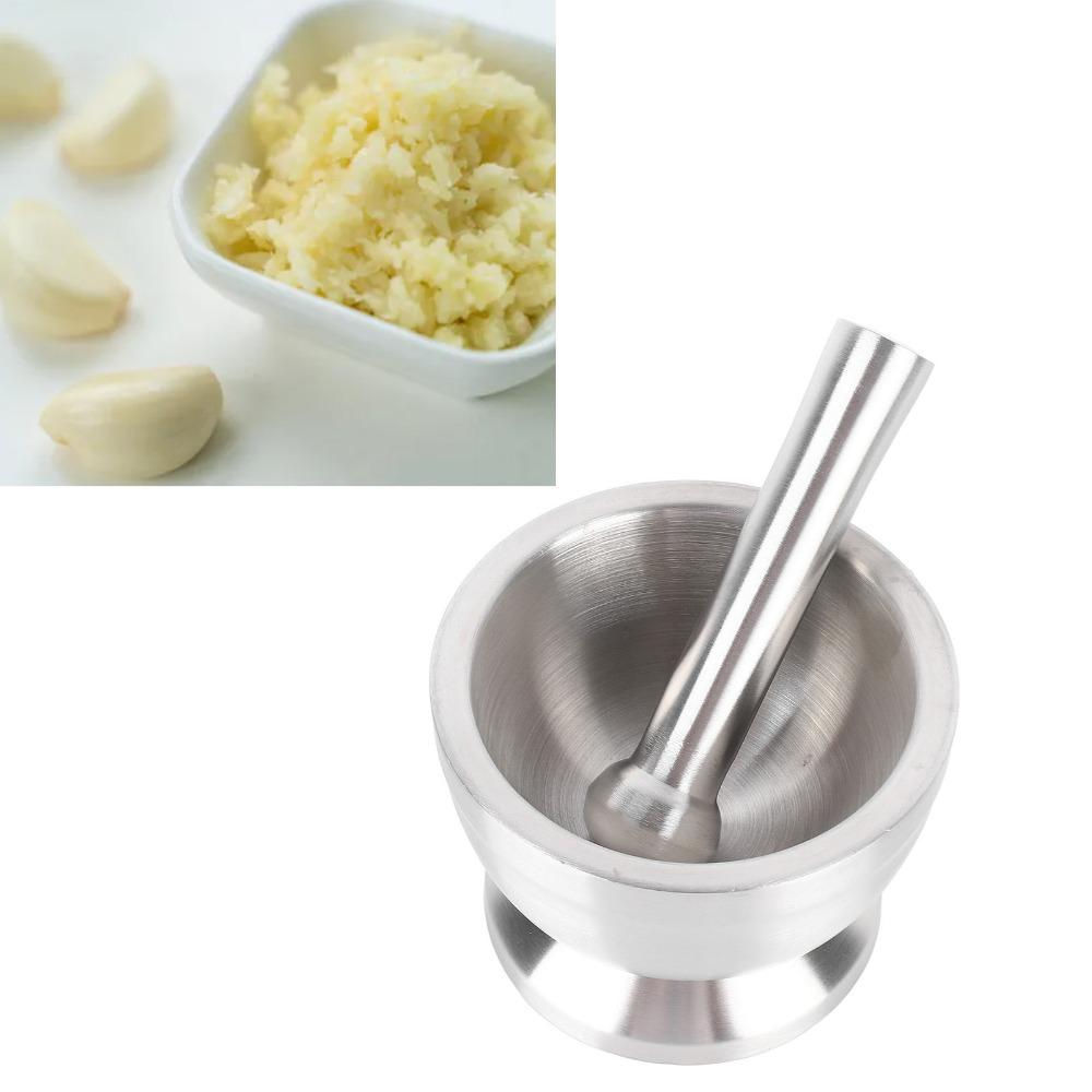 304 Stainless Steel Garlic Mortar Set Silver Mortar and Pestle Set Spice Grinder Bowl Home Kitchen