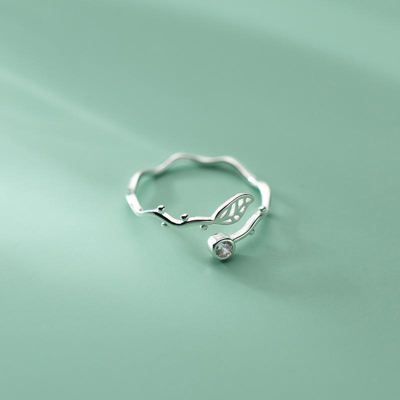 Spiny Leaf Ring Tide Cold Wind Personality Light Luxury Zircon Wave Leaf Ring Opening
