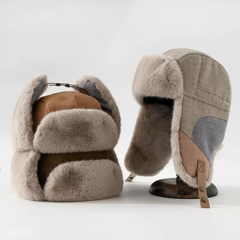 Korean Style Winter Patchwork Lei Feng Hat with Ear Protection - Unisex Windproof Cycling Cap