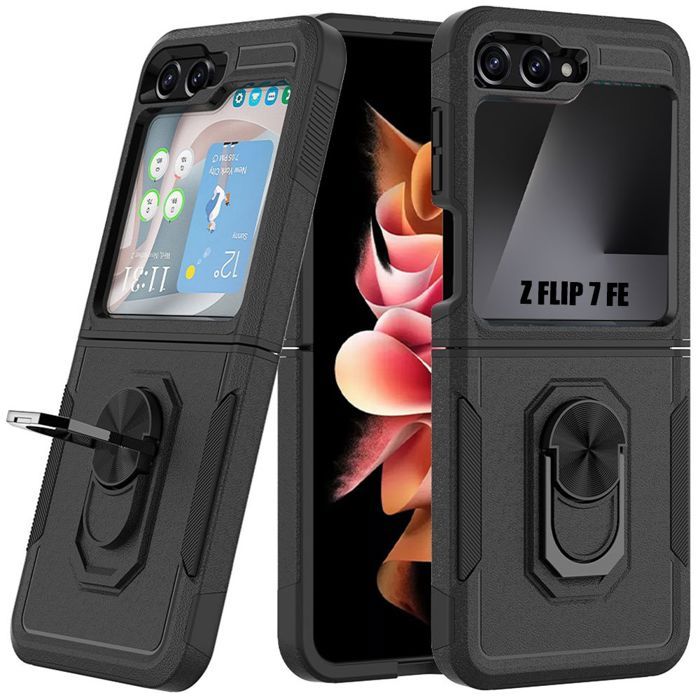 Coque de Protection - BOOLING - pour Samsung Galaxy Z Flip 7 FE - Rigide Antichoc - Noir - Support 360°