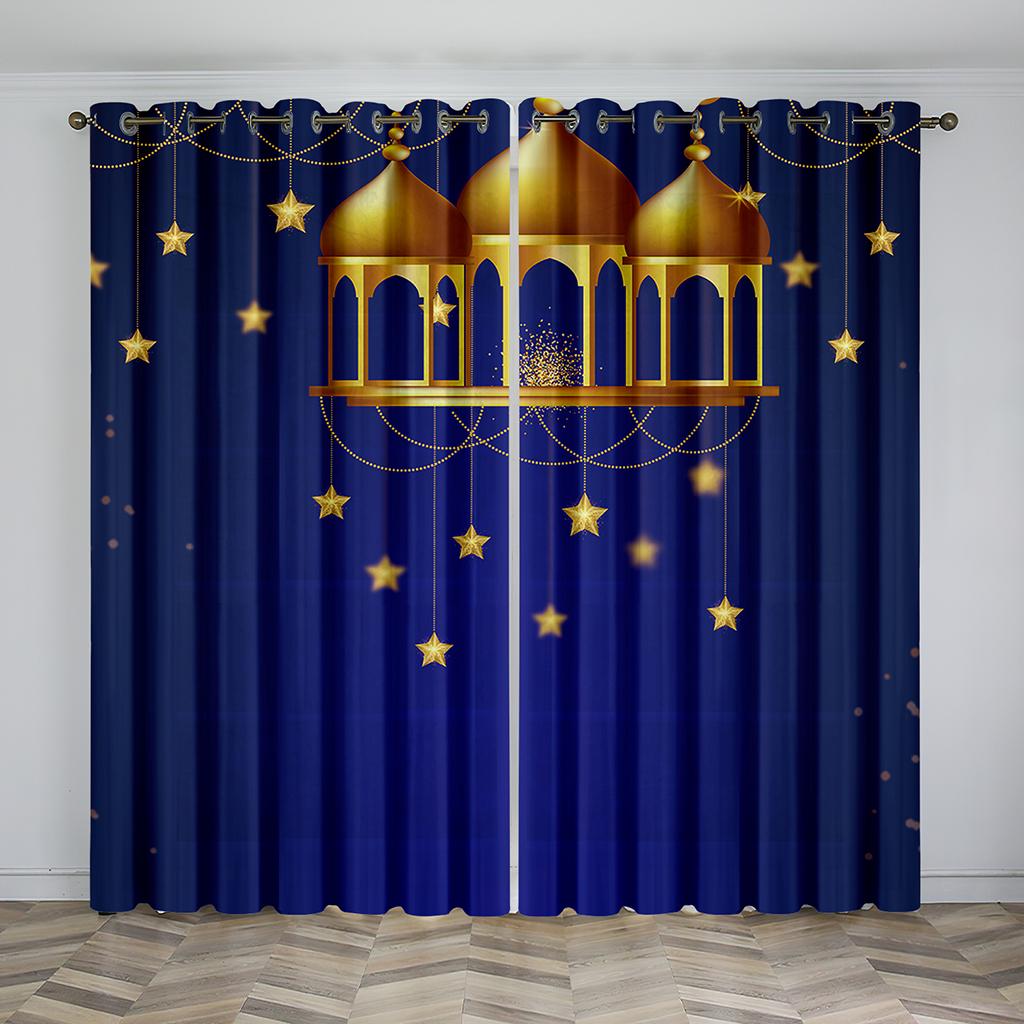 2PC  Home Decoration Curtains, Red Gold Ramadan Festival With Pole Pocket Curtains, Suitable For Living Room, Study Farm
