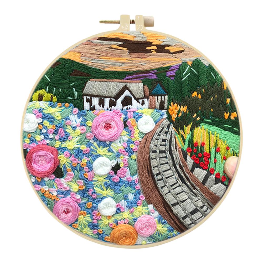 Наборы для вышивания крестом с набивным рисунком, с пяльцами, цветной нитью