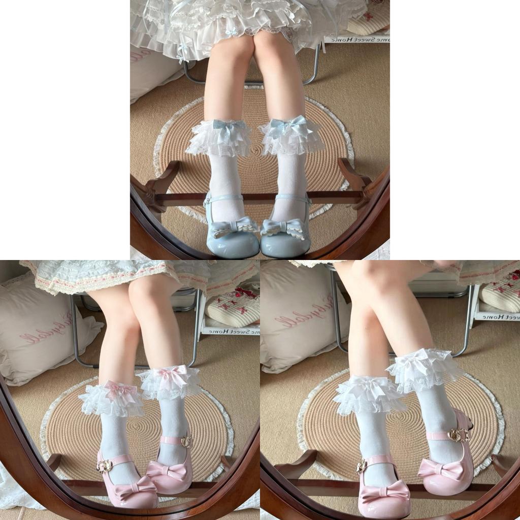 Sweet Lolita Girl Socks With Cotton Material And Polka Dot Pattern For Spring