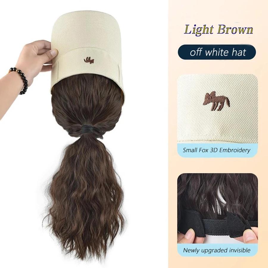 Синтетическая шляпа парик белая шляпа с волнистым хвостиком термостойкие синтетические волосы для женщин шляпа и парик в одном куске для ежедневного использования