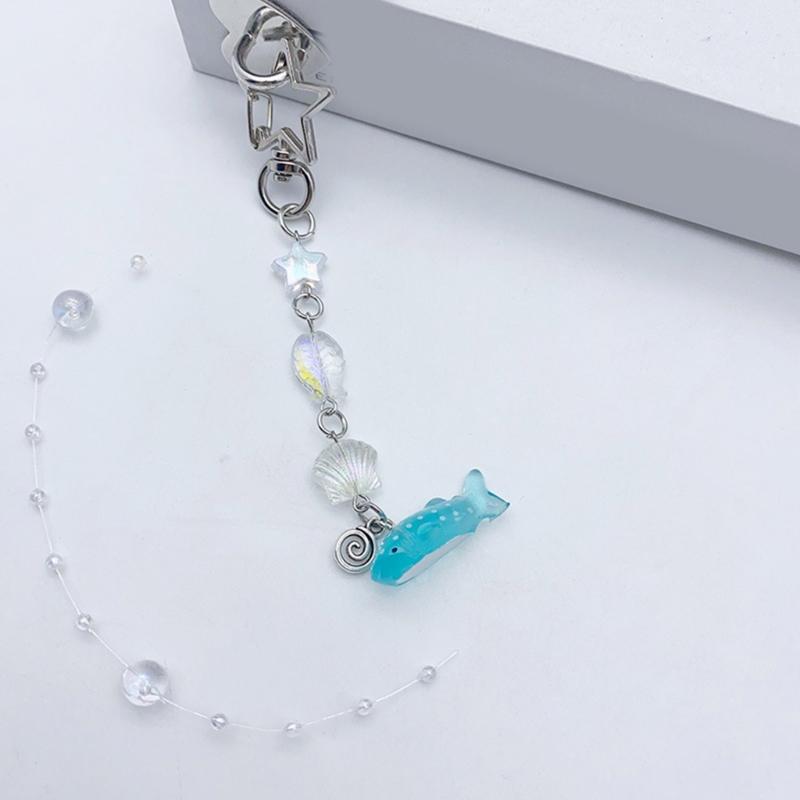 Lovely Fish Pendant Keychain Ornament Sea Animal Beaded Key Chains Fashionable Decorations for Phones Bags Cameras