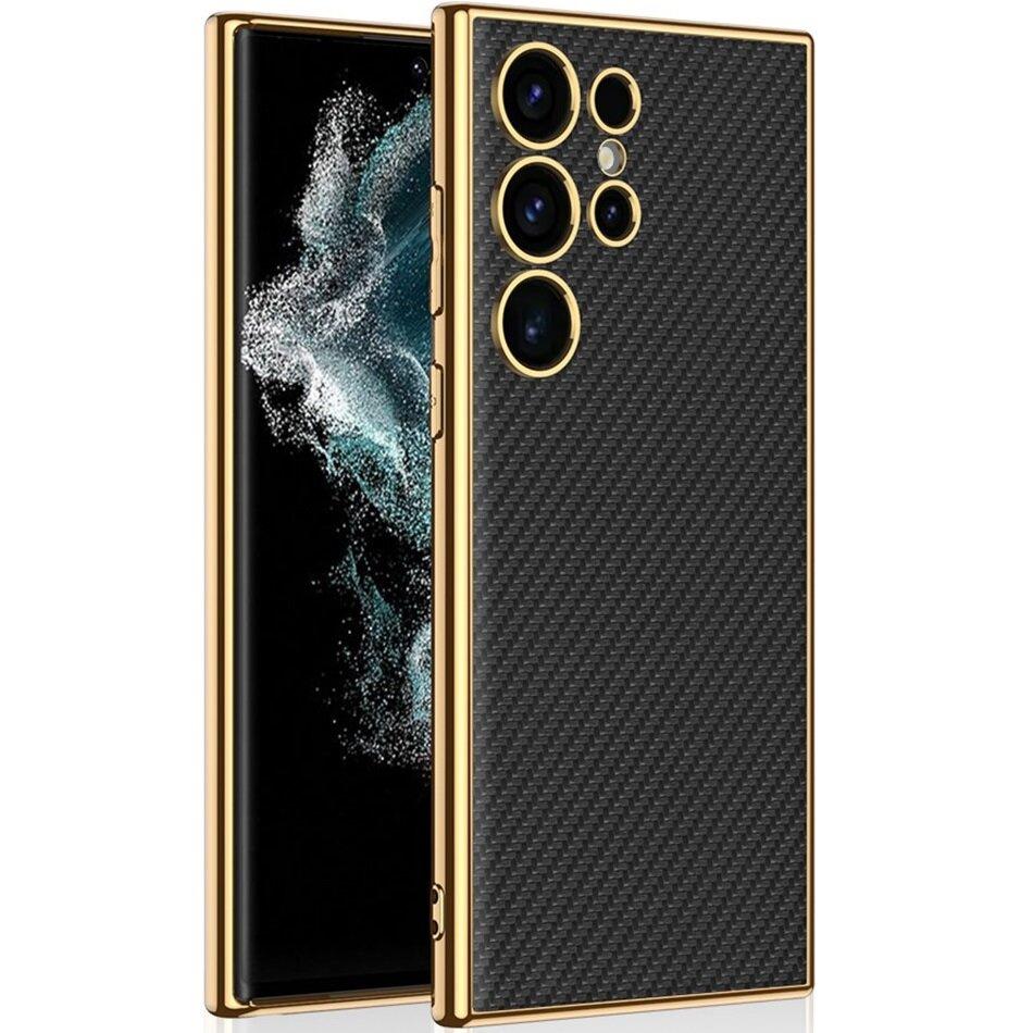 Case for Samsung Galaxy S24 Ultra, Electro Frame Leather cover, carbon black