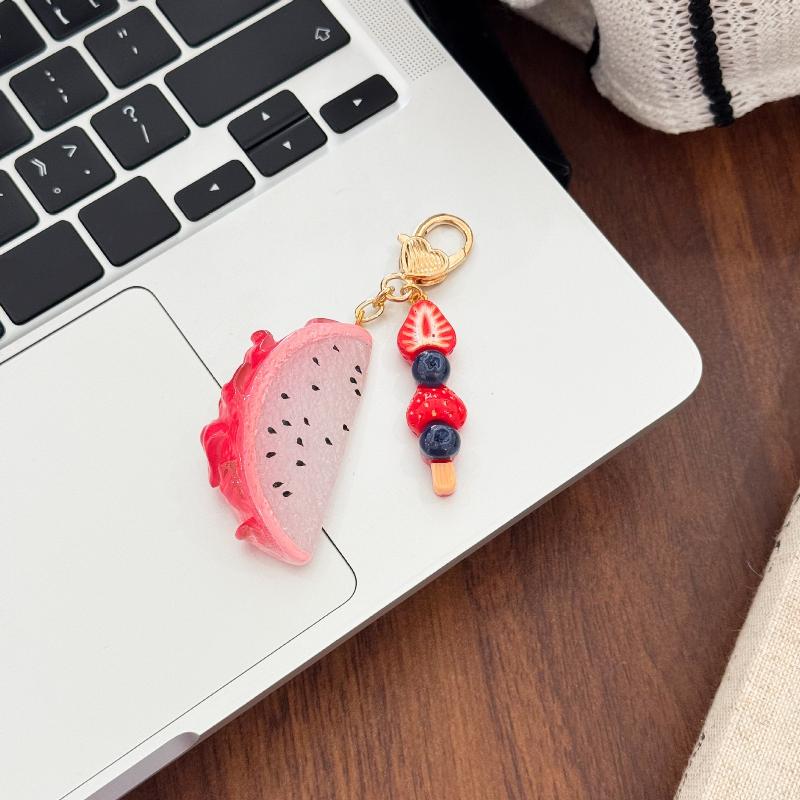 Cute 3D Simulation Fruit Slice Keychain Mini Food Keyring Backpack Earphone Case Pendant Unique Small Gift