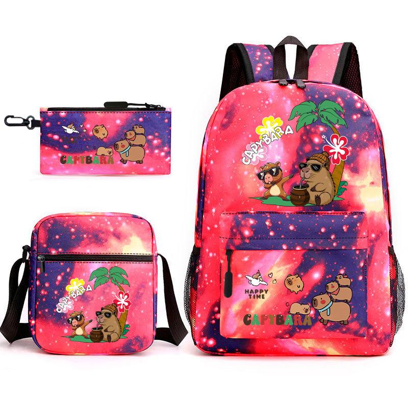 New Kapibara Student School Bag Fashion Popular Backpack Shoulder Bag Pencil Bag Three-piece Set