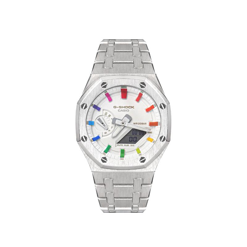 CASIO Customized watch modified series 200 meters waterproof luminous Quartz unisex white dial GA-2100-7A7