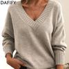 Women's Fashion Casual Fall Winter Solid Color Print Long Sleeve V-Neck Sweaters