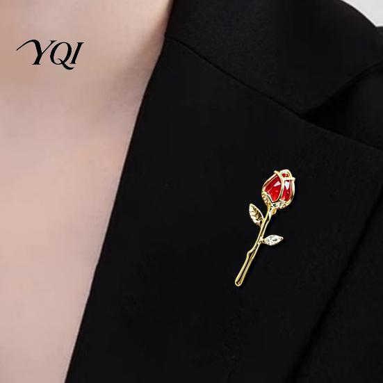 Floral Lapel Pin Red Rose Bud Brooch Pin, Retro Rhinestone Daily Wear Men Women Jewelry Accessories for Suit Dress Coat Scarf Luxury