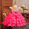 Платья для девочек Стереоскопическое платье принцессы с розами Многослойная сетка Помпон Помпон Платье для девочки-цветочницы Ведущей Свадебное платье Любимое платье маленькой девочки Платья