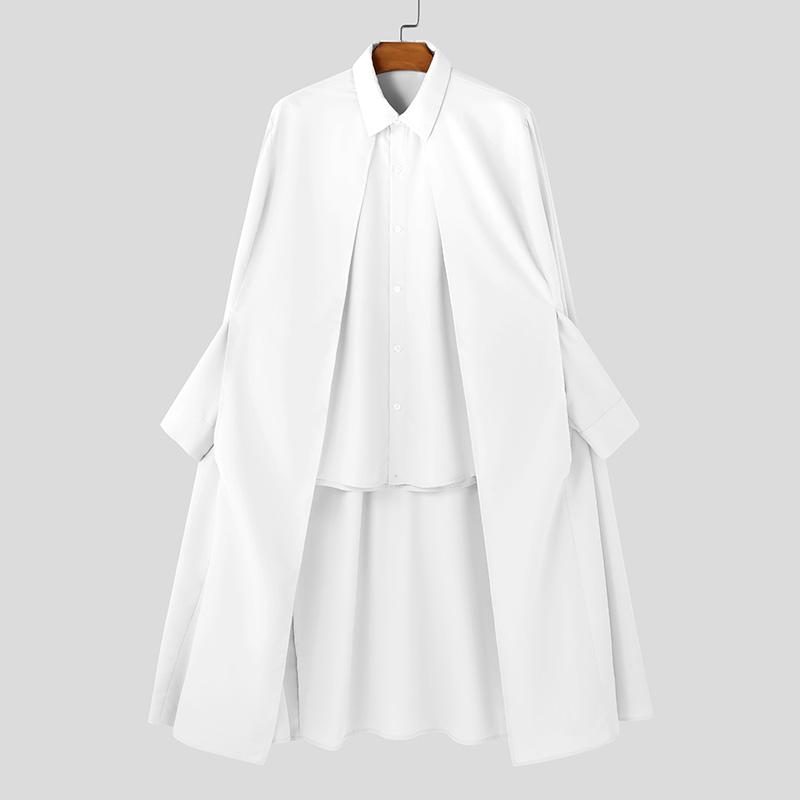 INCERUN Мужская весенняя накидка с длинным рукавом на пуговицах, нестандартные рубашки, топы