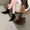 Осень-зима 2025 новый темперамент высокий каблук тонкий короткие ботильоны женские острый носок тонкий каблук задняя молния и ботильоны