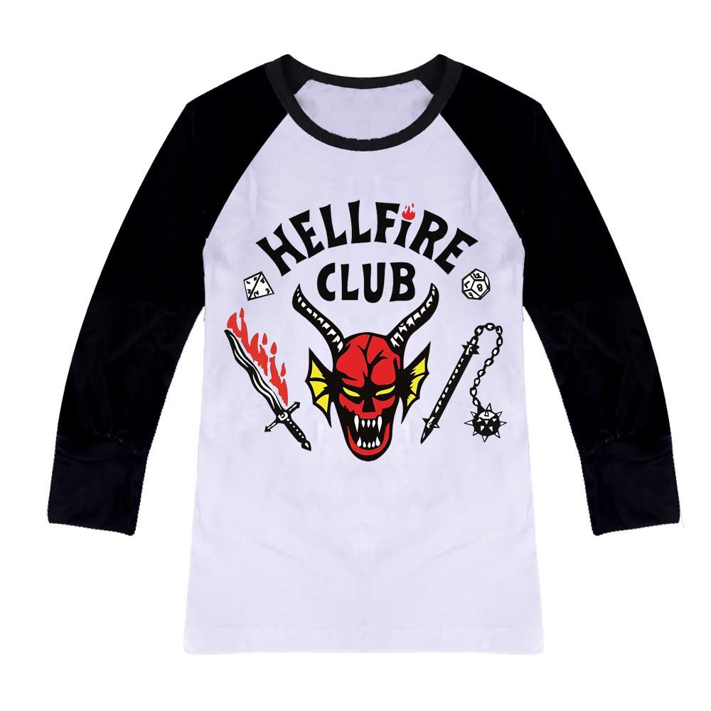 Детский пижамный комплект для мальчиков и девочек с принтом «Адский огонь»: футболка, брюки и топ.