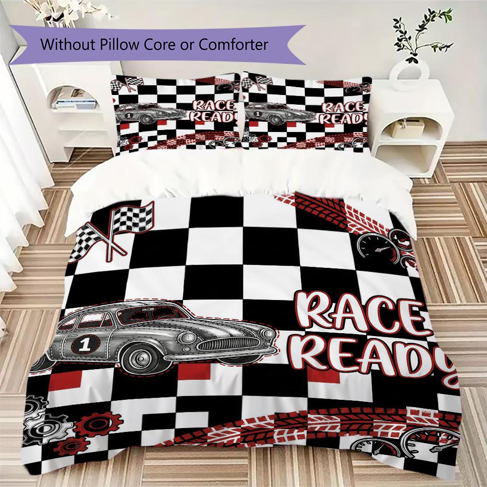 Checkerboard Racing Pattern Bedding uilt Set uilt Cover Pillowcase Home Decoration Birthday Gift (1 * duvet cover + 2 * pillowcase without core)