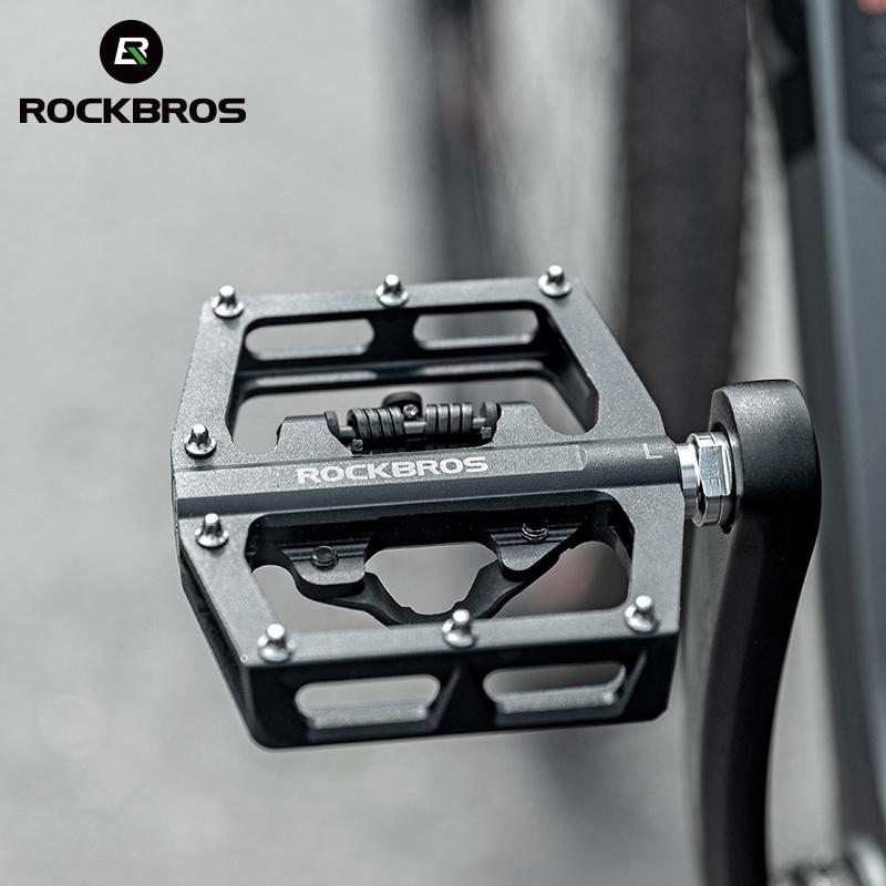 ROCKBROS Bicycle Pedal Self-locking + Flat Aluminum Applicable SPD MTB Road Bike Platform Pedals Waterproof Cycling Parts