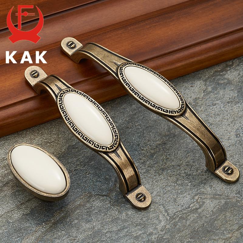 KAK Античный бронзовый керамический белый ручки для шкафа ручки для ящиков из цинкового сплава ручка для двери гардероба простая европейская мебельная фурнитура