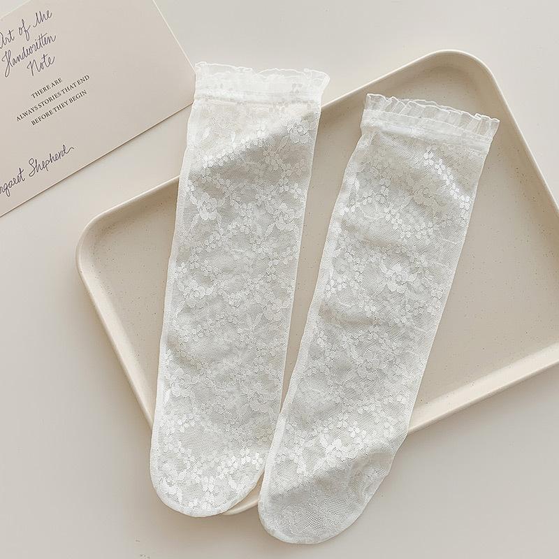 Korean Kids Girl Sock Retro Lace Ruffle Hollow Lovely Calf Sock for Children Girl Thin Breathable Frilly Princess Sock Kid Stuff
