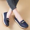 Pacecraft Shoes Women's Cowhide Loafers with Metal Buckle, Comfortable Casual Flat Shoes
