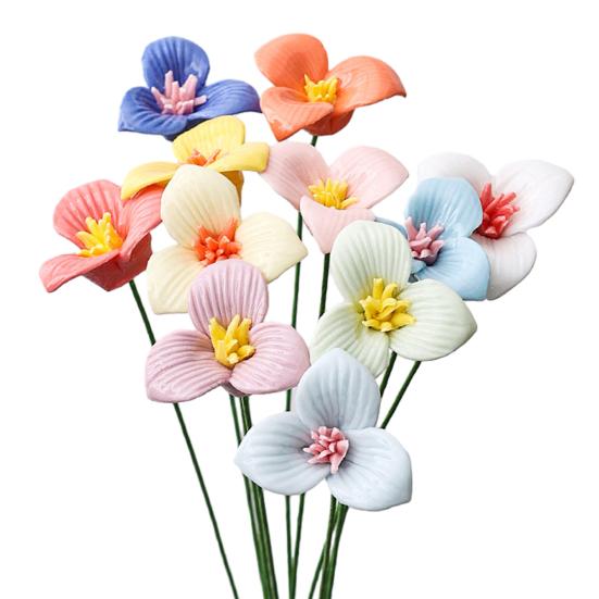 Ручная работа Керамический Имитация Цветка Реалистичный Искусственный Красочный Цветок Декорация Искусственный Цветок со Стеблем DIY Украшение для Вазы