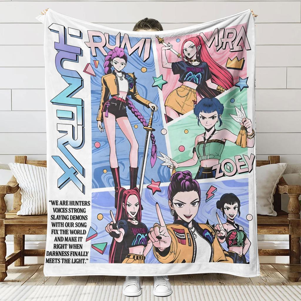 Blanket Print K - Pop Demon Hunters Flannel Blanket Latest Fashion Pop Girl Group