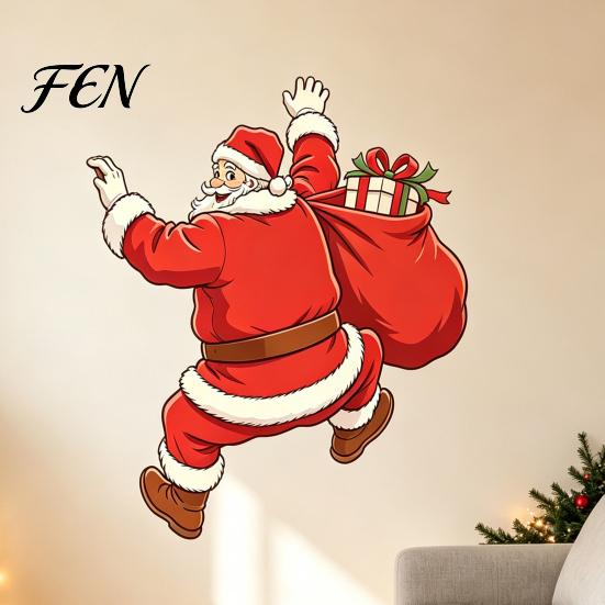 Christmas Room Ornament Wall Sticker, Self?Adhesive Climbing Santa Claus Decals, Funny DIY Scene Decor Holiday Mural for Living Entryway Decals