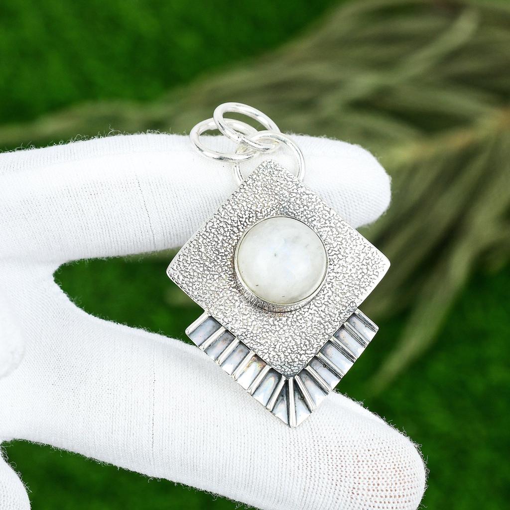 Подвеска с натуральным радужным лунным камнем из стерлингового серебра 925 пробы, индийские украшения