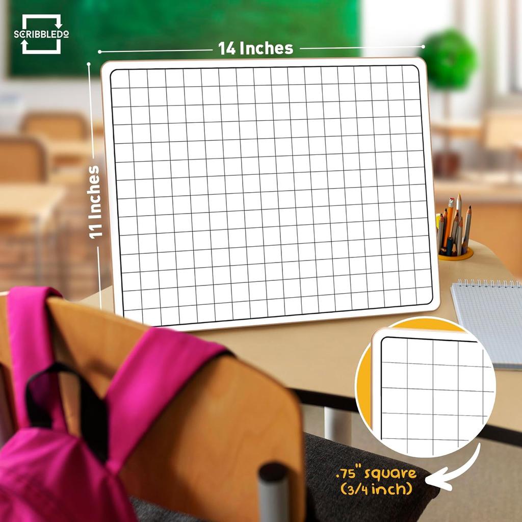 SCRIBBLEDO 11”x14” Large Graph Dry Erase Grid Board Double-Sided White Board .75” Cells Drawing Math Grid Lines Graphing Charts Whiteboard for