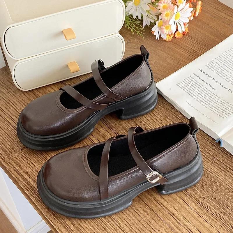Женские туфли Мэри Джейн на плоской платформе, модные женские туфли с мелкой пряжкой, весна-осень, элегантные туфли-лодочки в стиле ретро для дам