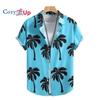 Мужская рубашка с коротким рукавом Lake Blue Big Black Coconut Tree Print, мужская рубашка, лето 2025, новинка