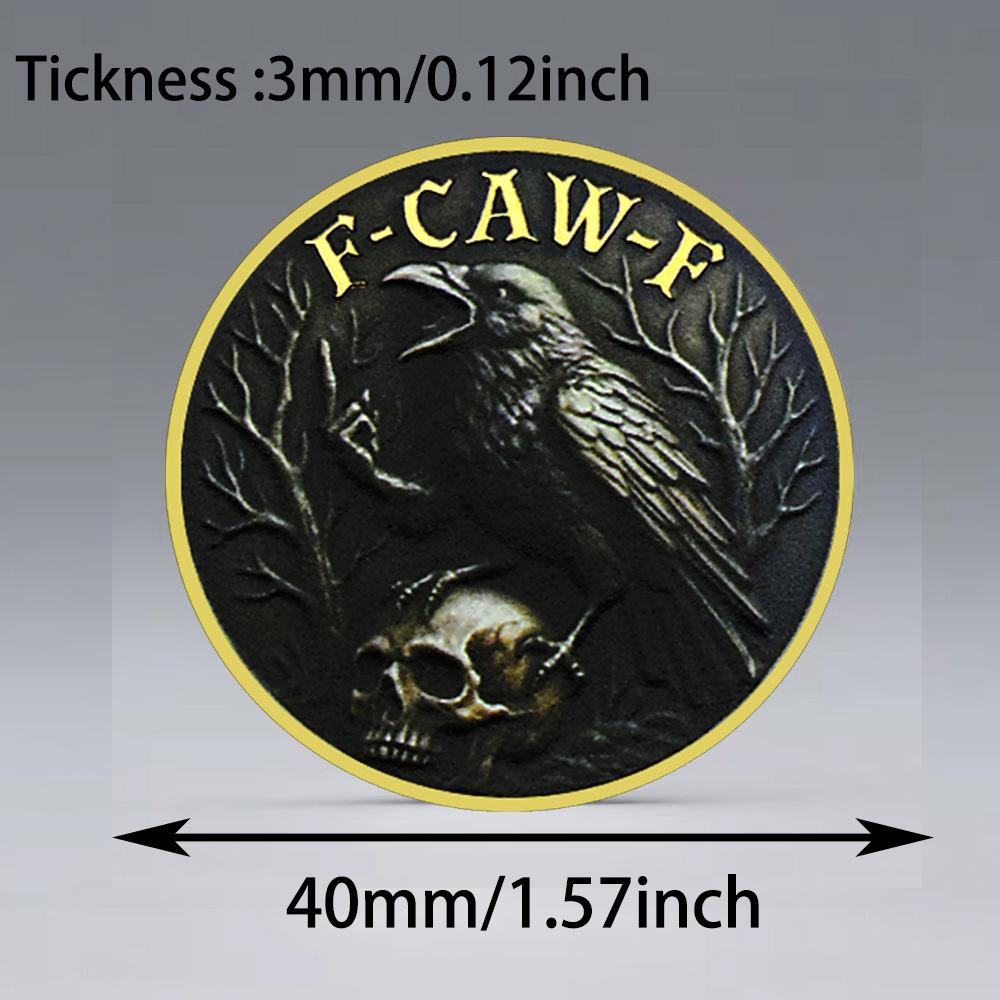 F-CAW-F Skeleton Crow Commemorative Coin Metal Antique Coin Collection Gift Decorative Coin Diameter 40mm