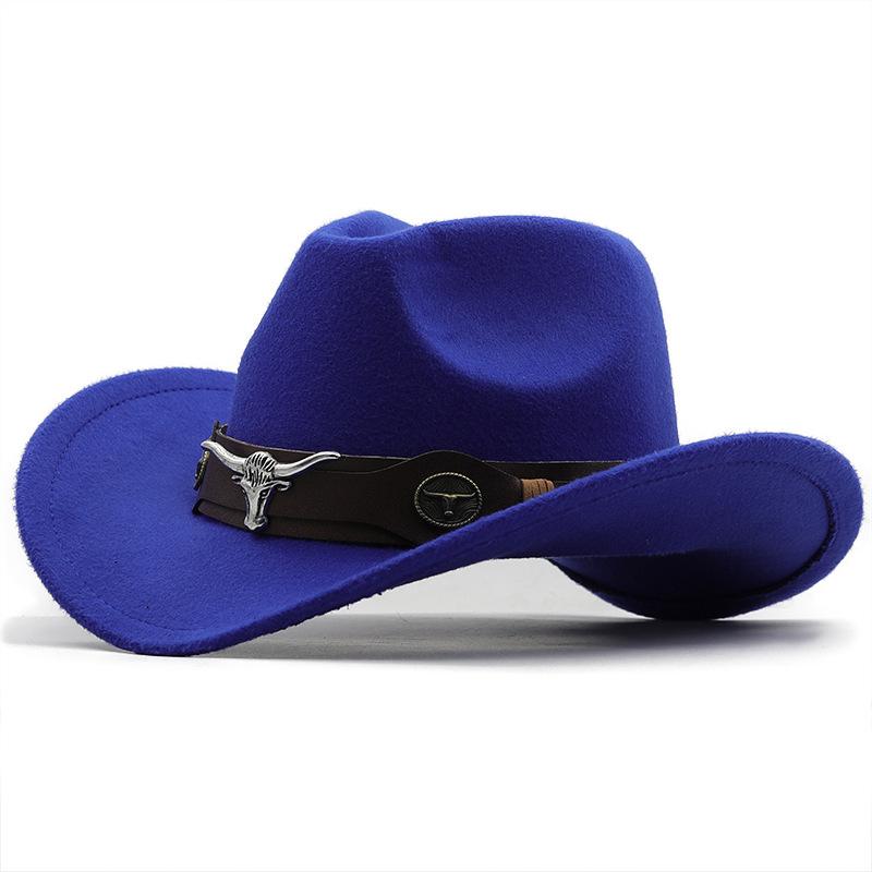Top Hat Ethnic Style Cow Label Western Cowboy Top Hat Rolled Edge Retro Riding Hat Wool Felt Hat