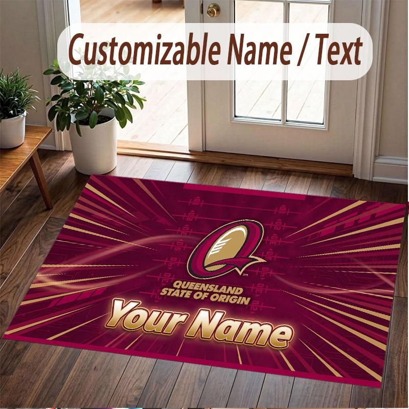 Custom Rug Queensland Maroons Pattern Print Name Text Soft Non‑Slip Floor Carpet for Home Indoor Decoration