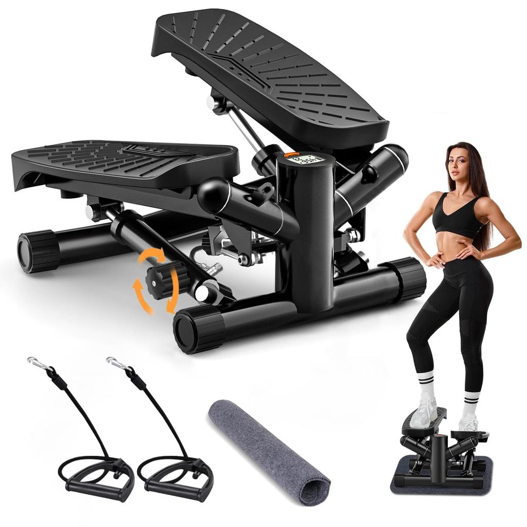 JPStriv Quiet Stepper Adjustable Resistance Rubber Band Mat Included LCD Monitor Cardio 125kg Weight Capacity Diet Fitness Machine 2025 Upgraded Model