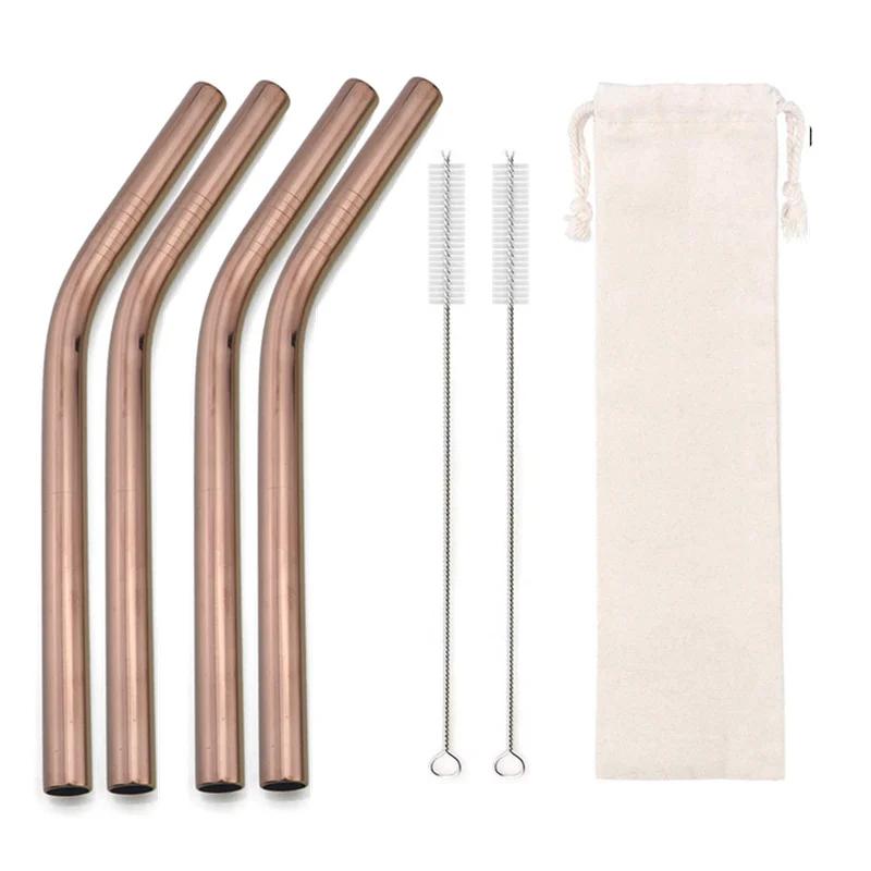 Соломинки для смузи из нержавеющей стали 304, ширина 12 мм, многоразовые металлические трубочки для питья молочных коктейлей, набор изогнутых трубочек для чая Boba Bubble Tea