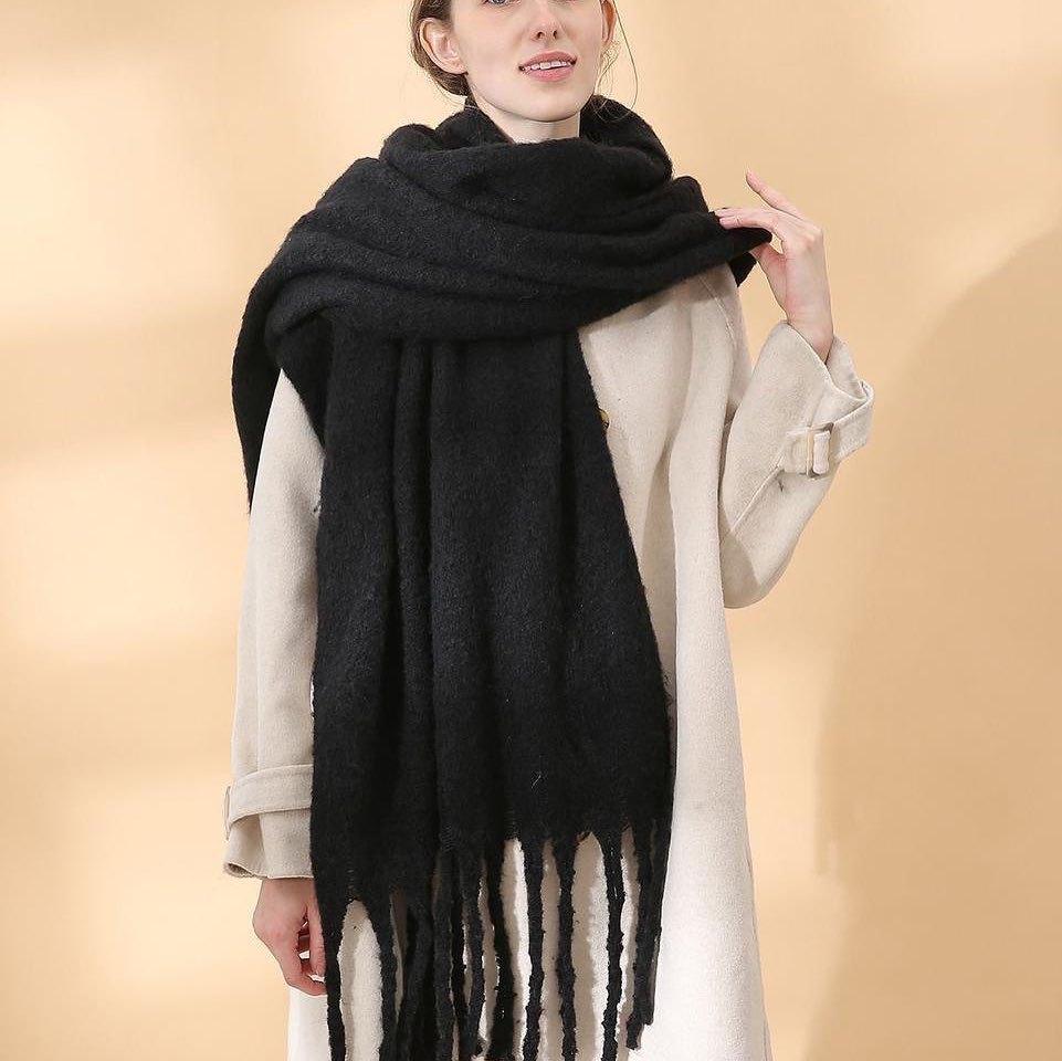 Versatile Monochrome Mohair Pull Scarf Winter Warm Soft Waxy Sweet Solid Color Student Scarf