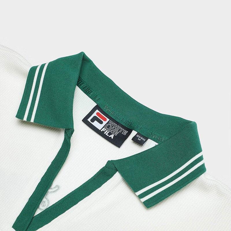 Fila Женская футболка поло с коротким рукавом в стиле кэжуал для тенниса, с цветными блоками, топ, облачно-грибной-белый F11W339111F-WT