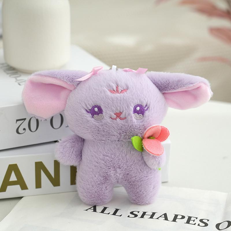 Cute Rabbit Flower Keychain Soft Plush Stuffed Animal Bag Charm