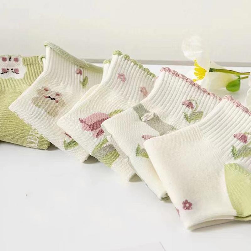Ankle Socks For Women Cute Rabbit Socks For Girl Cotton Short Flower Kwaii