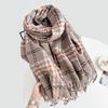 Colorblock Plaid Tassel Scarf for Women In Autumn and Winter Fashionable and Versatile Warm and Thickened Student Scarf