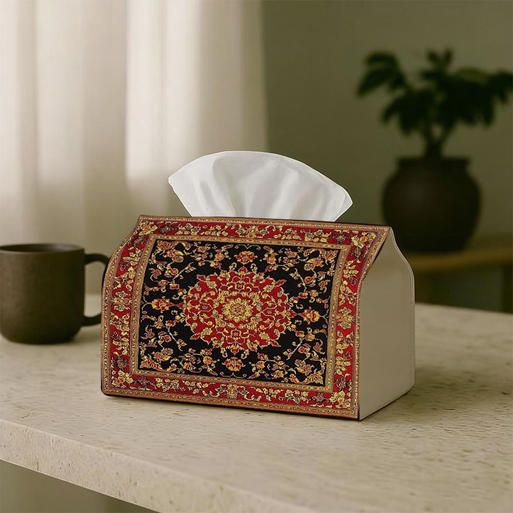 2D Flat,1pc, Tissue Box, a Persian Design Featuring an Intricate Geometric Pattern, Desktop Organizer for Tissues, Napkins, And Small Papers, 2D Flat