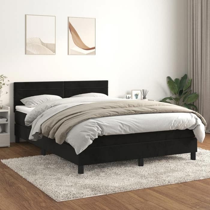 Maison Exclusive - Sommier à lattes de lit avec matelas Noir 140x200 cm Velours