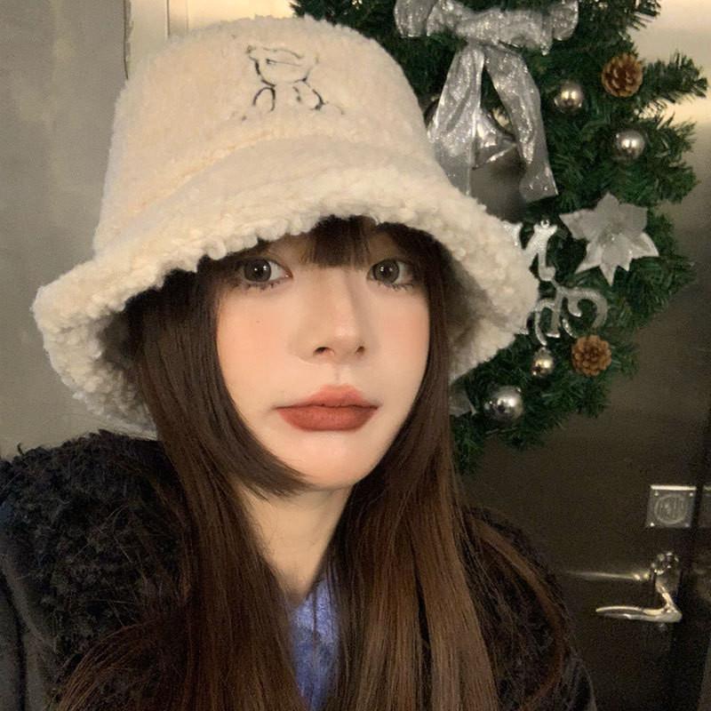 Hat Bear Elegant For Women Winter Lamb Wool Insulated Fisherman Cap