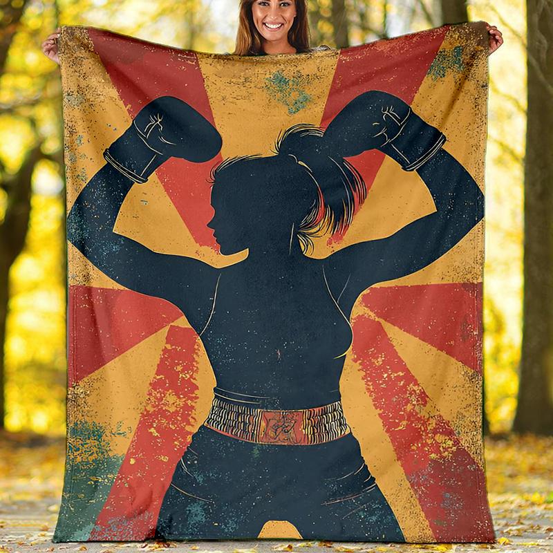 boxing Theme Printed Blanket - Perfect for Couch, Bed, Travel & Outdoor Use | Machine Washable, Cozy & Durable.
