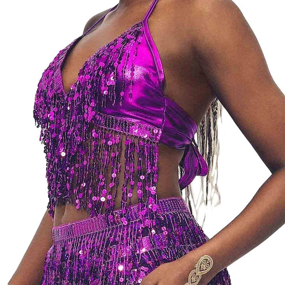 Women Nightclub Tassel Dance Wear Belly Dance Bra Halter Bra Performance Top Show Costumes