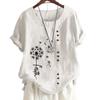Women's Cotton Relaxation Top with 7 Artistic Print Patterns, Round Neck, Short Sleeves, Button Embellishments